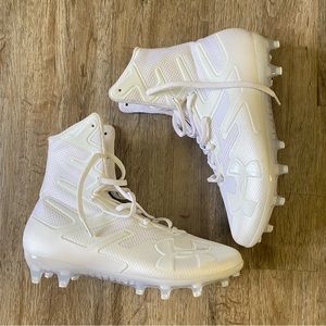 Mens Under Armour 8 1/2in UA Highlight MC all white high top football cleats